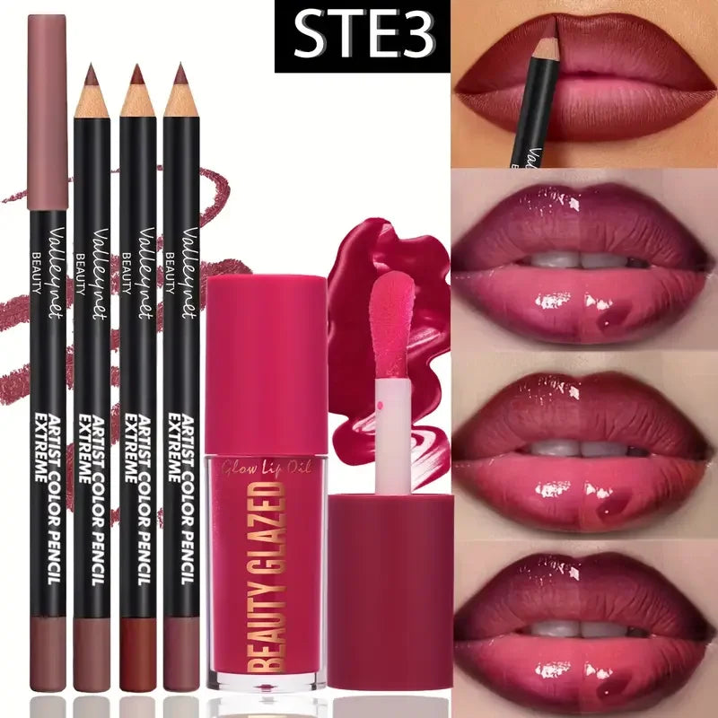 4pcs Dark Brown Lip Kit - Lip Liner + Lip Glaze, Waterproof & Long-Lasting Matte Effect