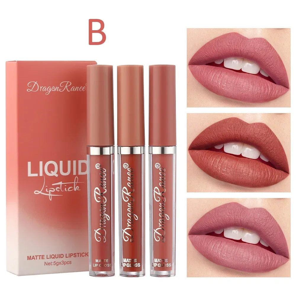 3 Pack Set with Lip Gloss Velvet Matte Lipstick, Small Orange Milk Tea,