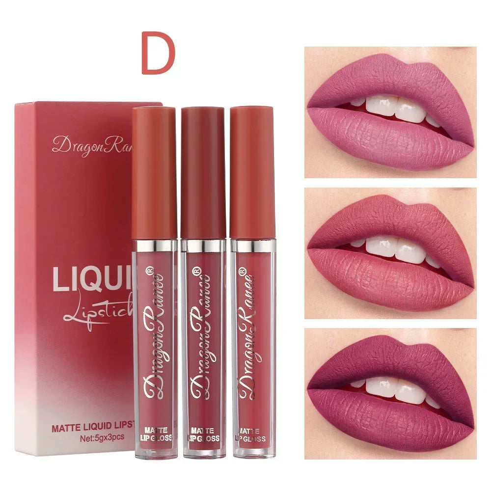 3 Pack Set with Lip Gloss Velvet Matte Lipstick, Small Orange Milk Tea,