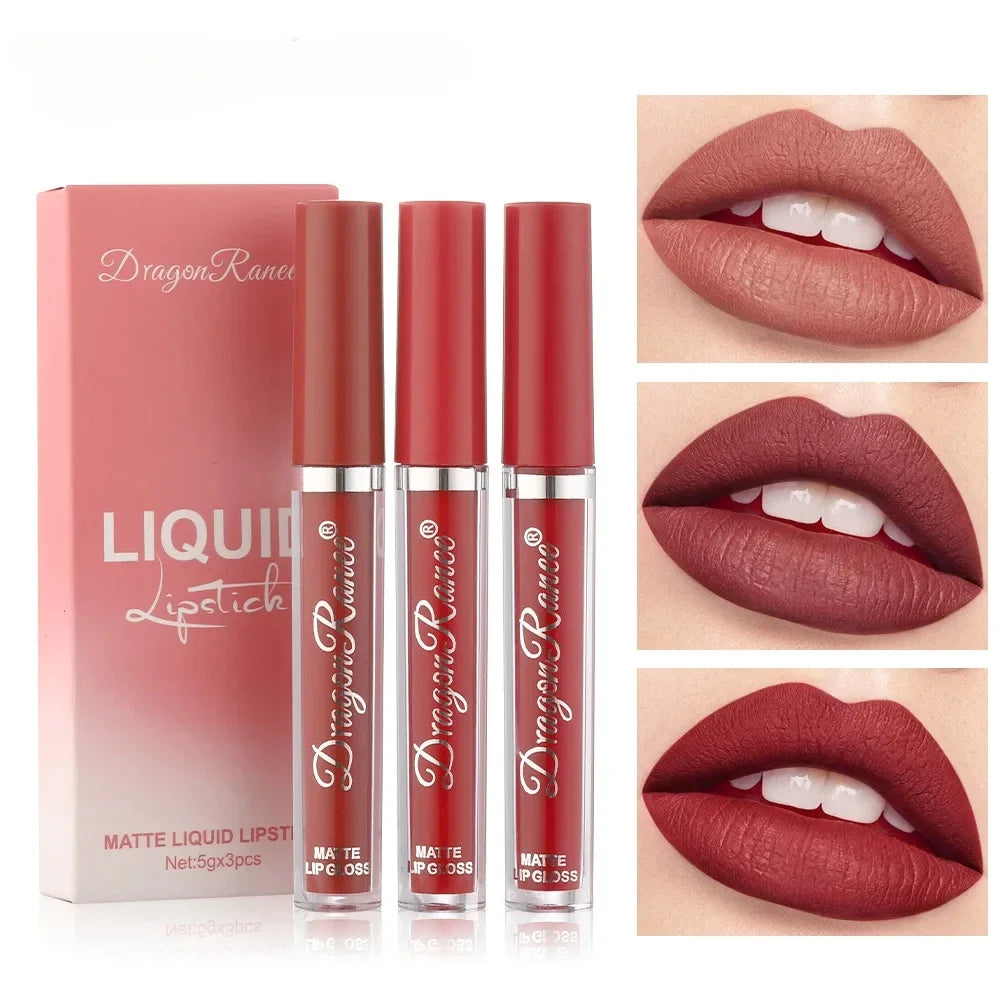 3 Pack Set with Lip Gloss Velvet Matte Lipstick, Small Orange Milk Tea,