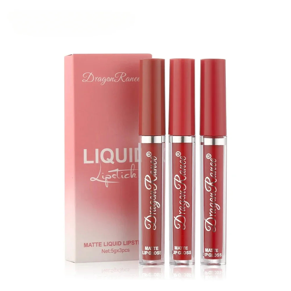3 Pack Set with Lip Gloss Velvet Matte Lipstick, Small Orange Milk Tea,