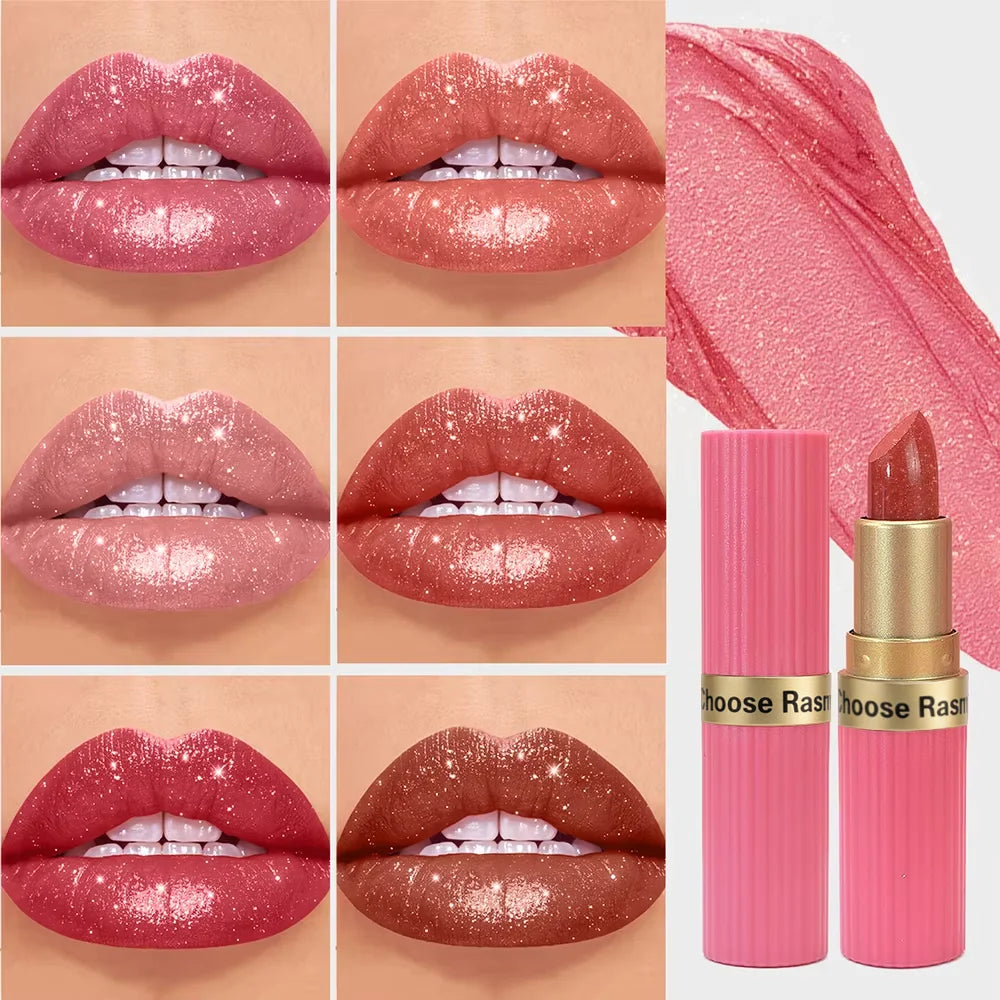 Pearlescent Pink Glitter Velvet Lipstick | Metallic Waterproof