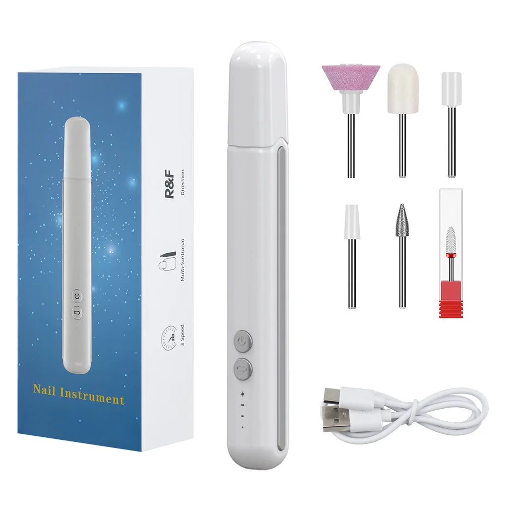 6-in-1 Wireless Nail Drill Machine – 15000RPM with LED Display