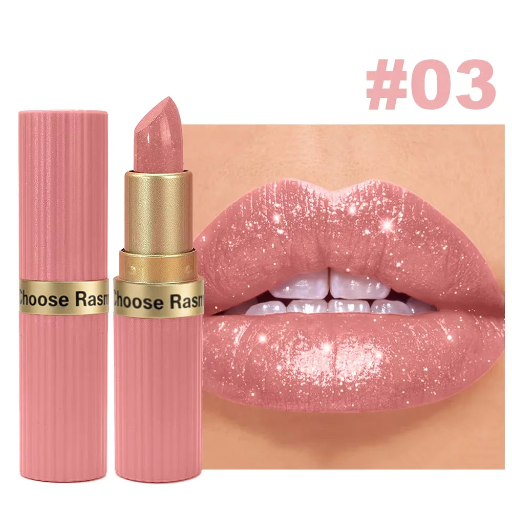 Pearlescent Pink Glitter Velvet Lipstick | Metallic Waterproof