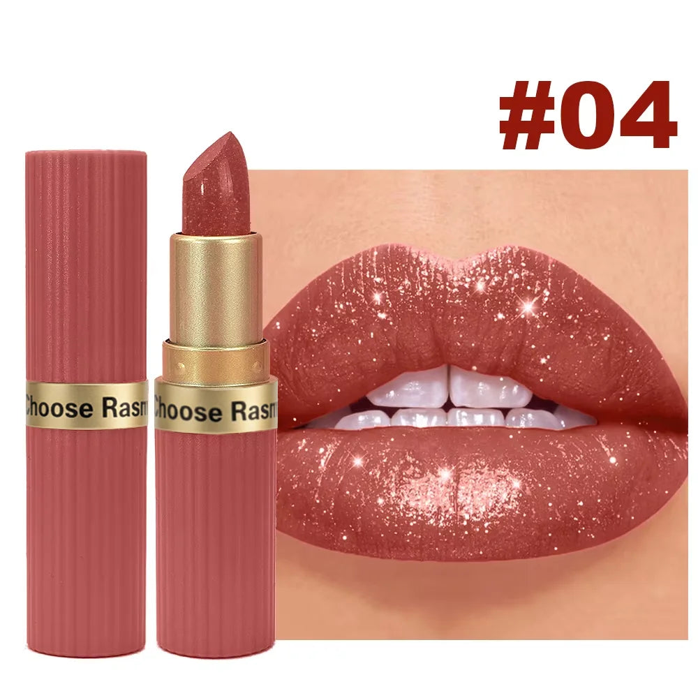 Pearlescent Pink Glitter Velvet Lipstick | Metallic Waterproof