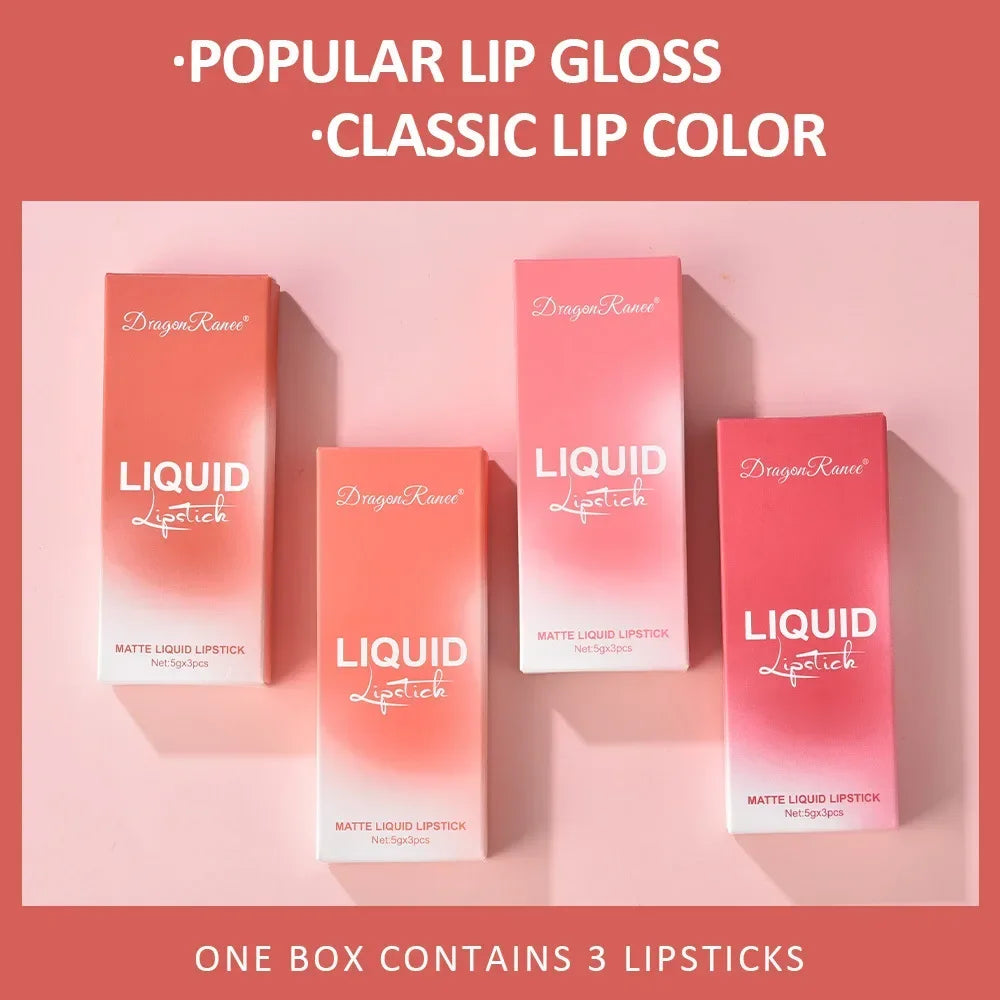 3 Pack Set with Lip Gloss Velvet Matte Lipstick, Small Orange Milk Tea,