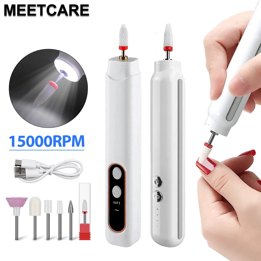 6-in-1 Wireless Nail Drill Machine – 15000RPM with LED Display
