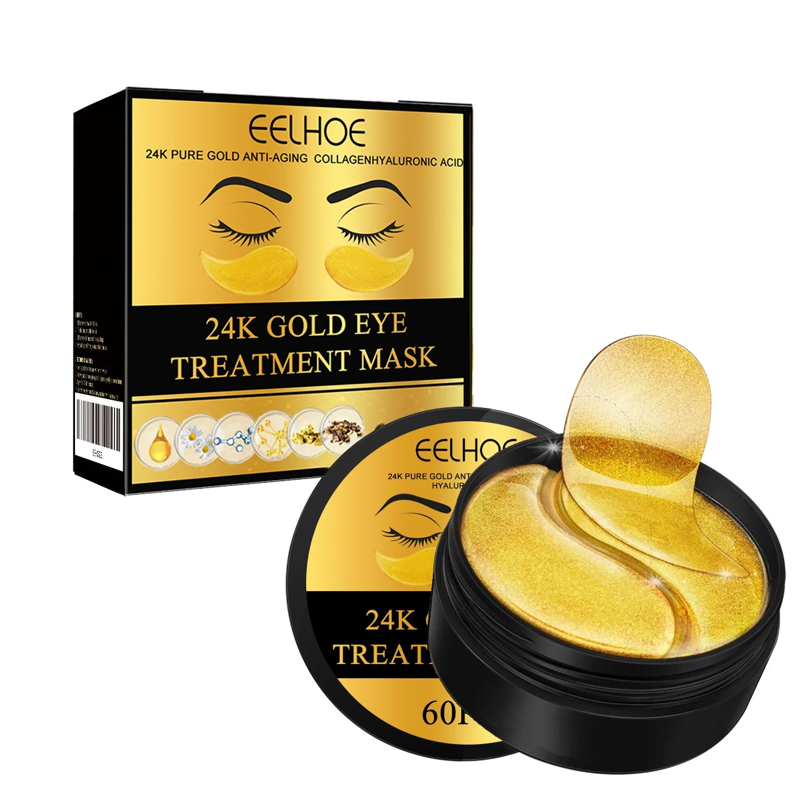 60PCS 24K Gold Eye Mask Anti Dark Circles|Removal Eyes Bags
