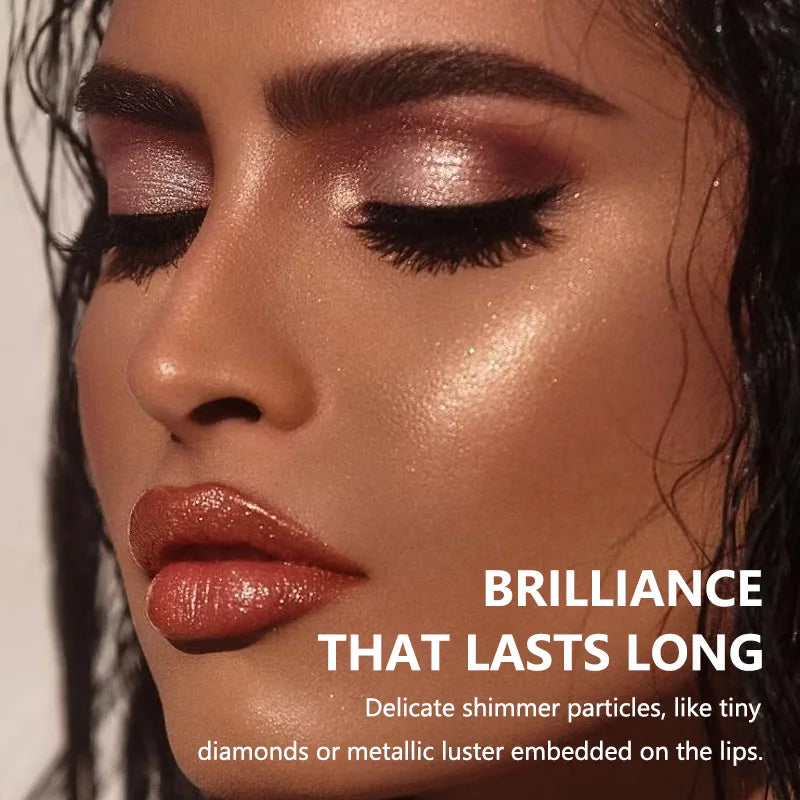 Pearlescent Pink Glitter Velvet Lipstick | Metallic Waterproof