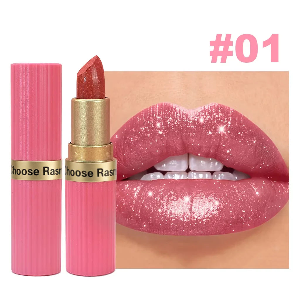 Pearlescent Pink Glitter Velvet Lipstick | Metallic Waterproof